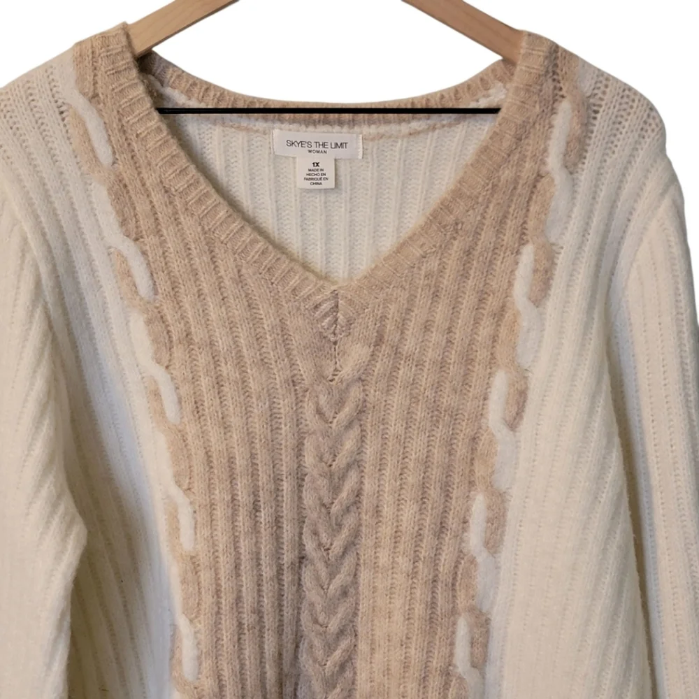 Skye’s The Limit‎ Woman Cable Knit V-Neck Sweater 1X